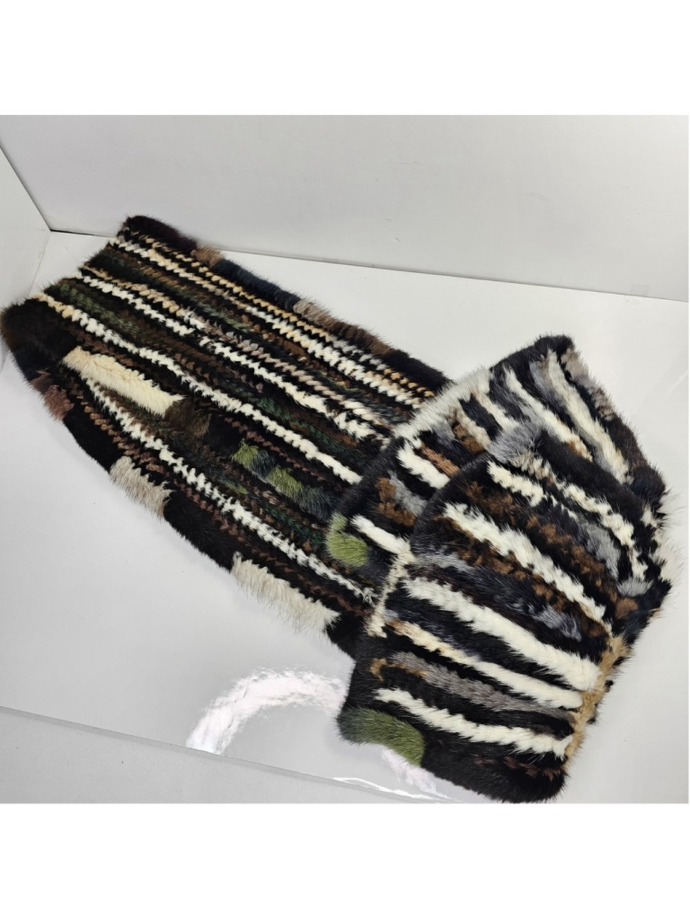 Vintage Real Mink Fur Patchwork Scarf 68" x 8" Multicolor Genuine Fur Luxury